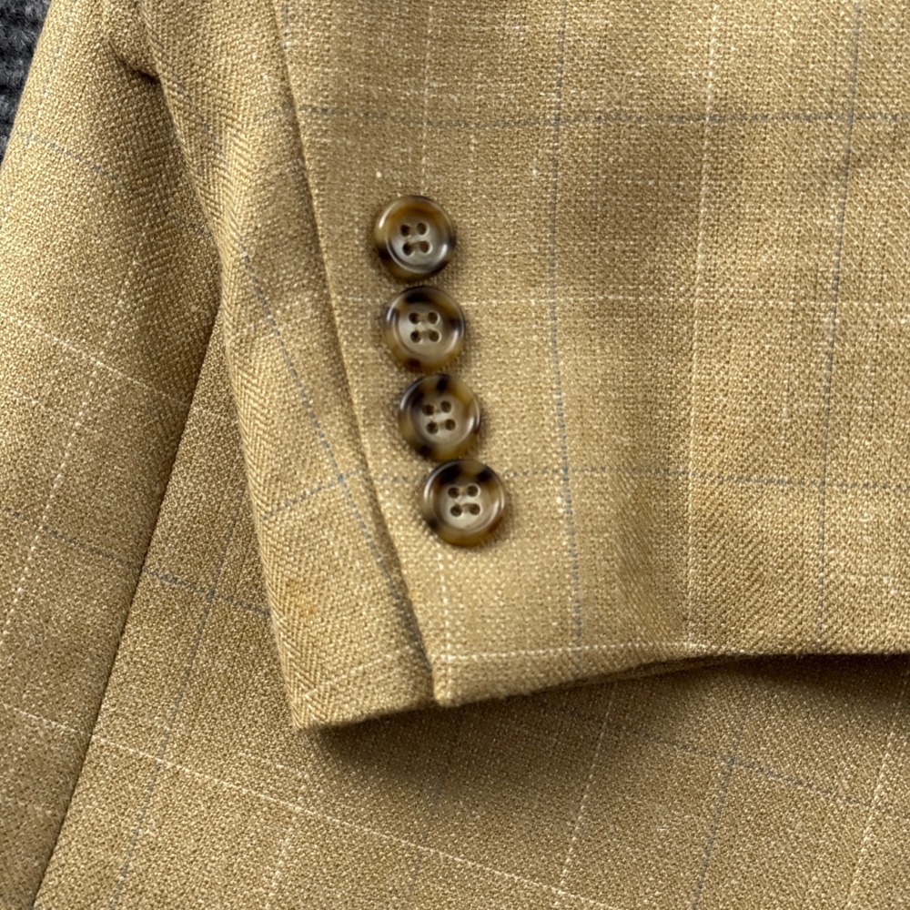 J Ferrar 42S Tan Windowpane Blazer Wool Linen Silk Italian Fabric Sport Coat - Picture 13 of 16